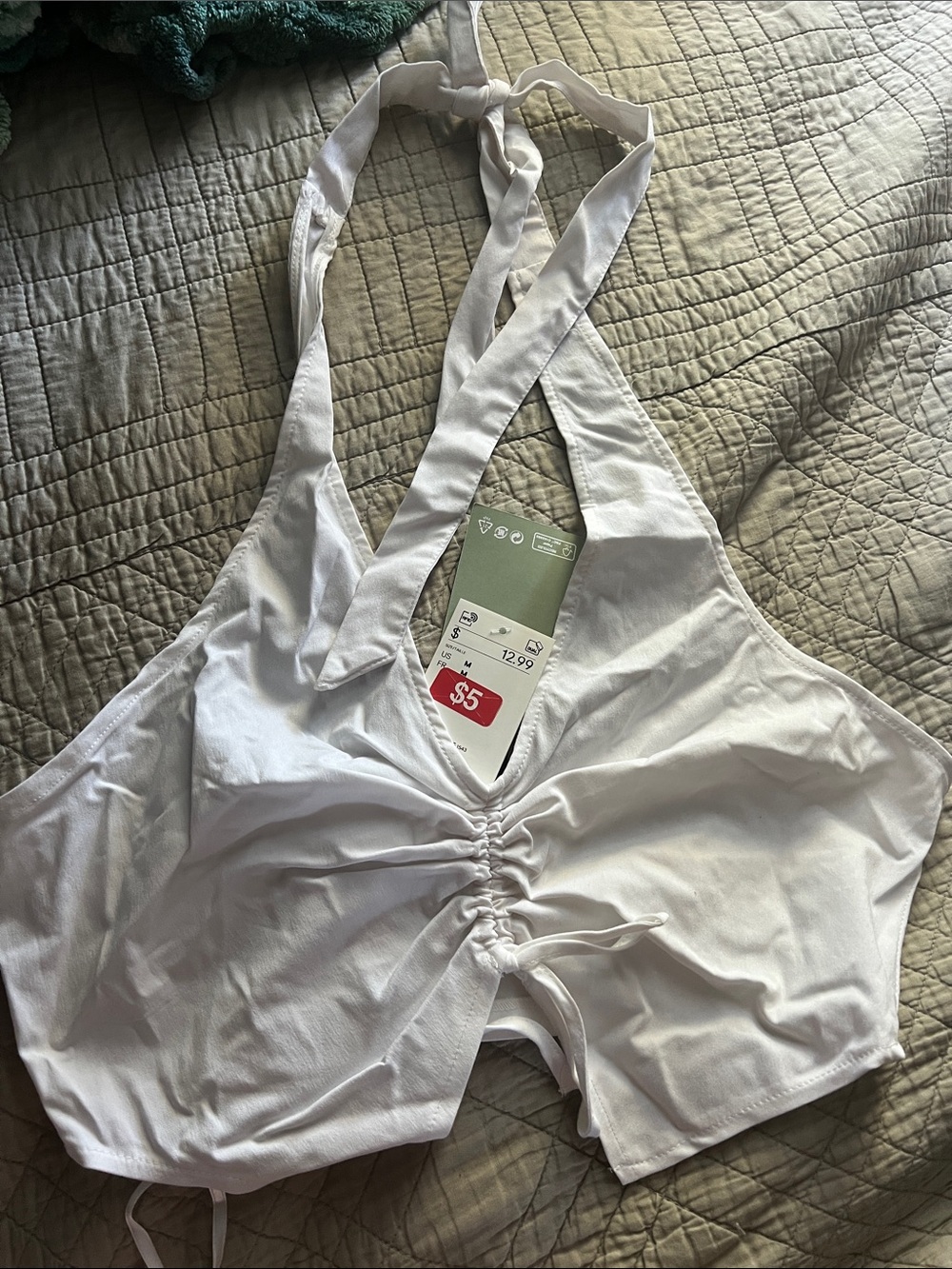 H&M White Halter Bandeau with Ruched Front